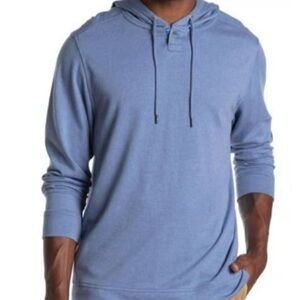 Tommy Bahama Men's Heather Blue Island Fog Soft Henley Hoodie Sweatshirt Medium